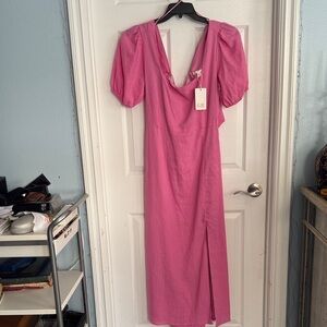 GB girls Pink Puff Sleeve Maxi Dress with Front Slit